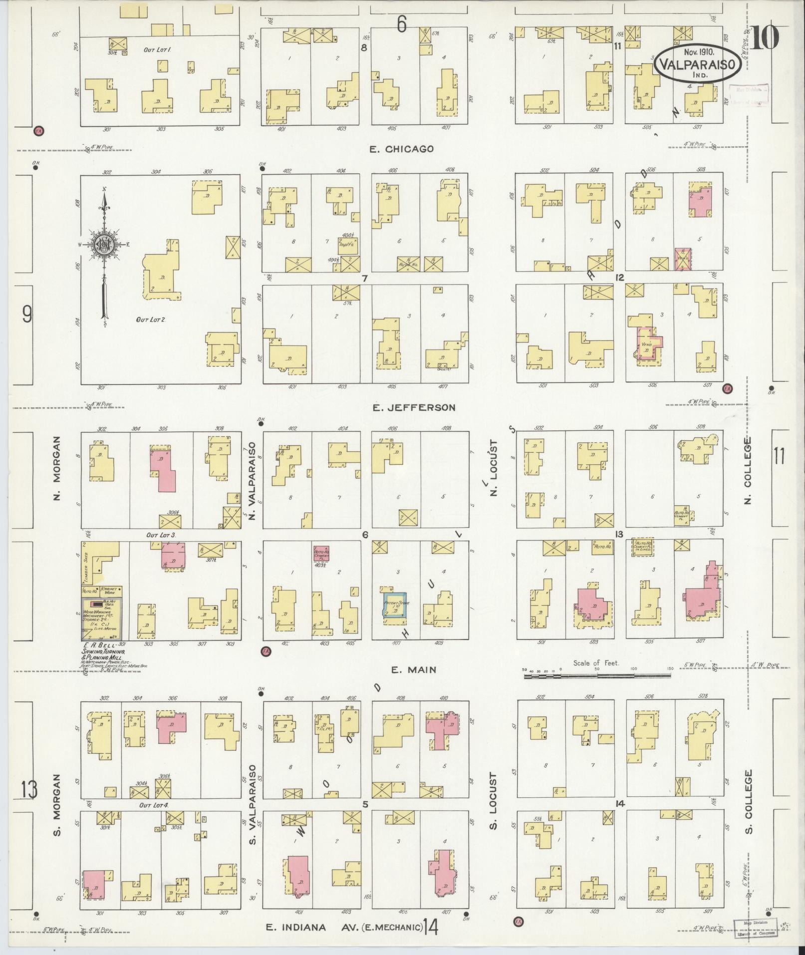 Sanborn Fire Insurance Map from Valparaiso, Porter County, Indiana (1910), Sheet #0010 - Complete Map Set gallery image, historic Sanborn map, vintage wall art, Indiana Indiana
