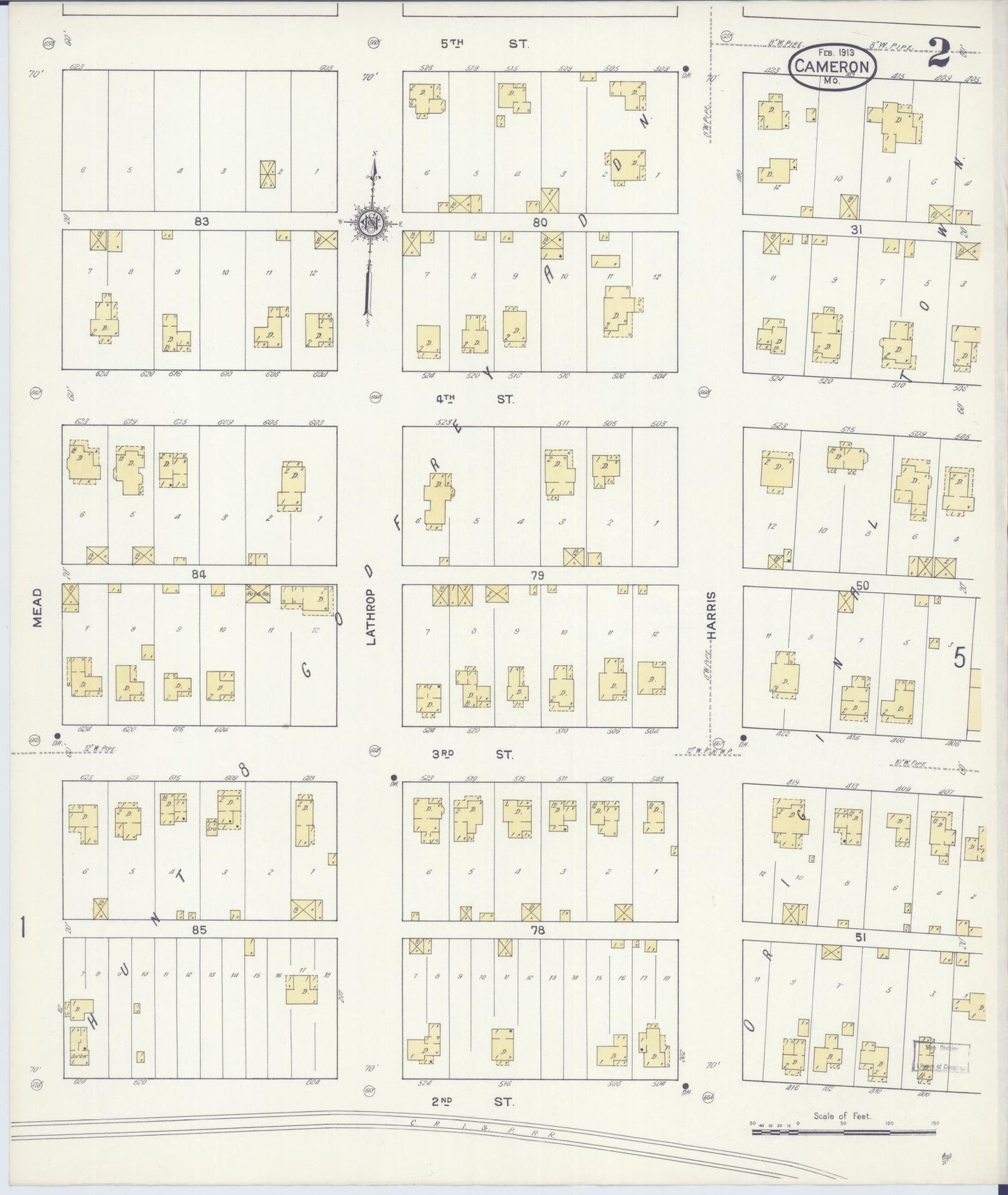 Sanborn Fire Insurance Map from Cameron, Clinton County, Missouri (1913), Sheet #0002 - Complete Map Set gallery image, historic Sanborn map, vintage wall art, Missouri Missouri