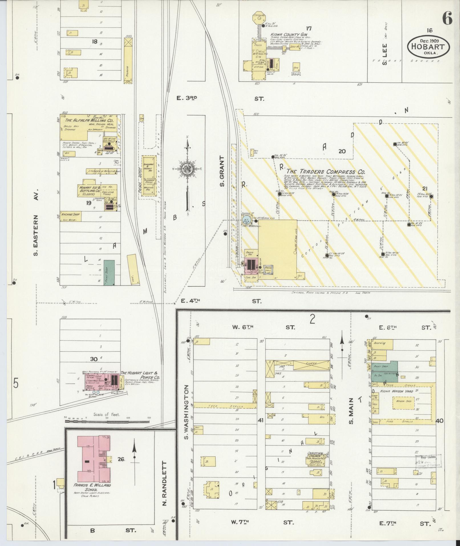 Sanborn Fire Insurance Map from Hobart, Kiowa County, Oklahoma (1909), Sheet #0006 - Complete Map Set gallery image, historic Sanborn map, vintage wall art, Oklahoma Oklahoma