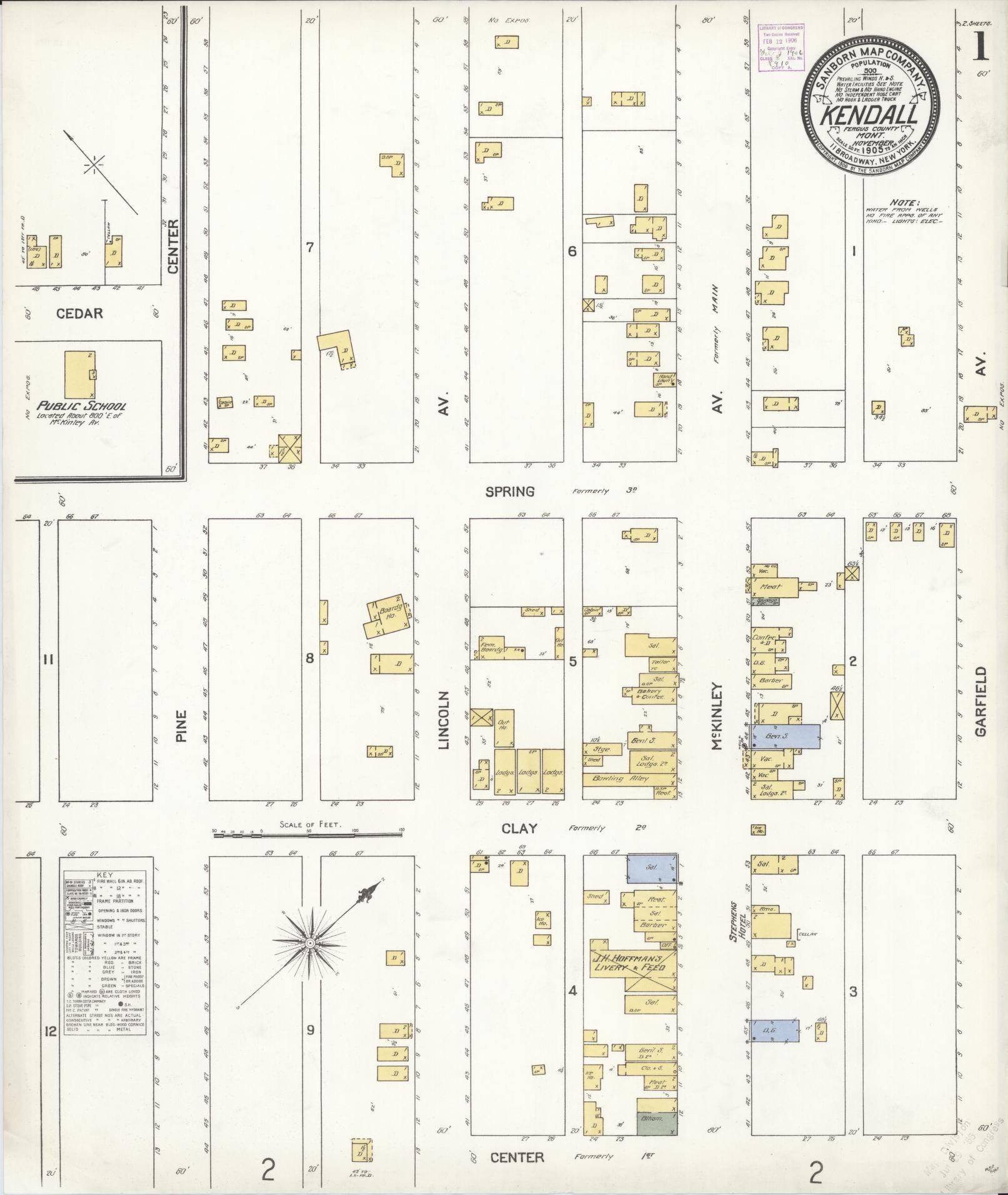 Sanborn Fire Insurance Map from Kendall, Fergus County, Montana (1905), Sheet #0001 - Historic Sanborn Fire Insurance Map Print, vintage old map wall art, antique decor, genealogy gift, Montana Montana map