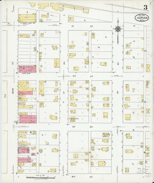 Sanborn Fire Insurance Map from Adrian, Nobles County, Minnesota (1922), Sheet #0003 - Historic Sanborn Fire Insurance Map Print, vintage old map wall art, antique decor, genealogy gift, Minnesota Minnesota map