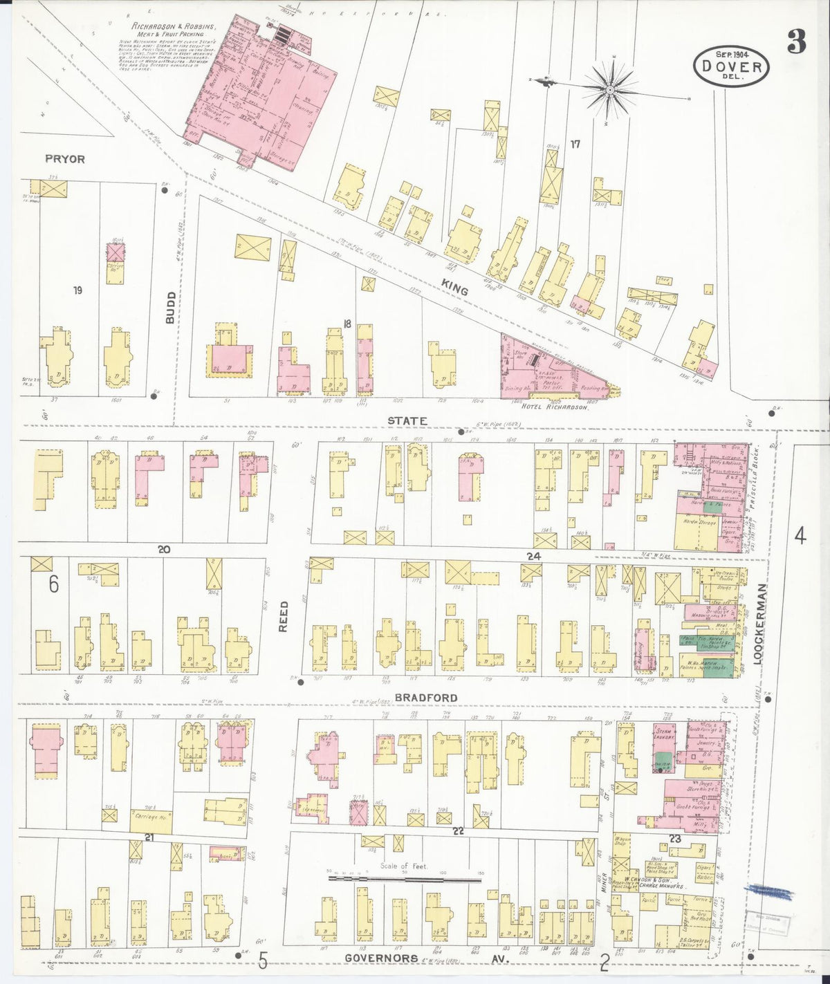 Sanborn Fire Insurance Map from Dover, Kent County, Delaware (1904), Sheet #0003 - Complete Map Set gallery image, historic Sanborn map, vintage wall art, Delaware Delaware