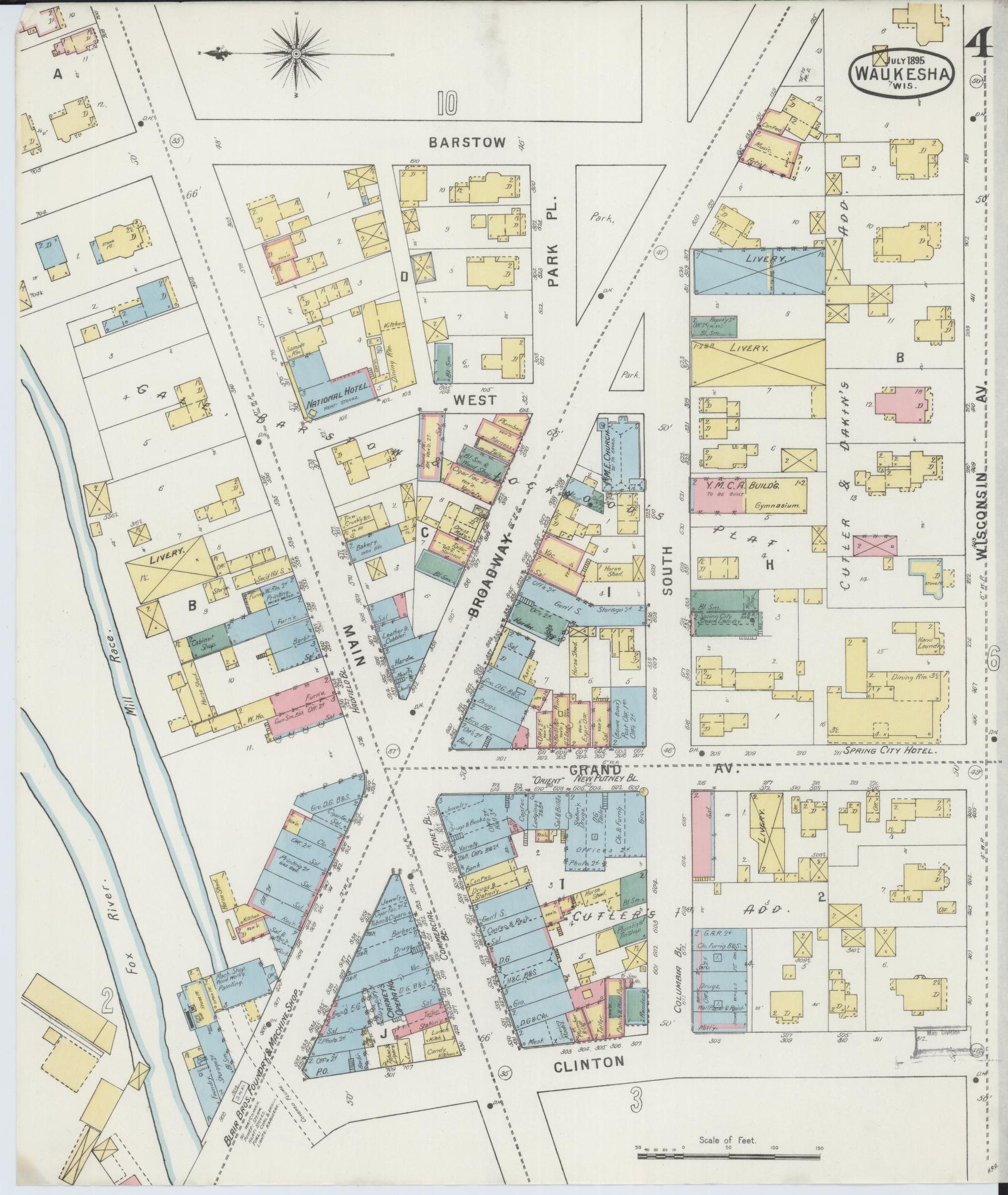 Sanborn Fire Insurance Map from Waukesha, Waukesha County, Wisconsin (1895), Sheet #0004 - Complete Map Set gallery image, historic Sanborn map, vintage wall art, Wisconsin Wisconsin
