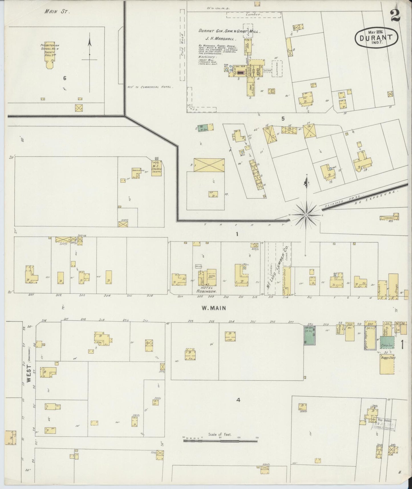 Sanborn Fire Insurance Map from Durant, Bryan County, Oklahoma (1896), Sheet #0002 - Complete Map Set gallery image, historic Sanborn map, vintage wall art, Oklahoma Oklahoma