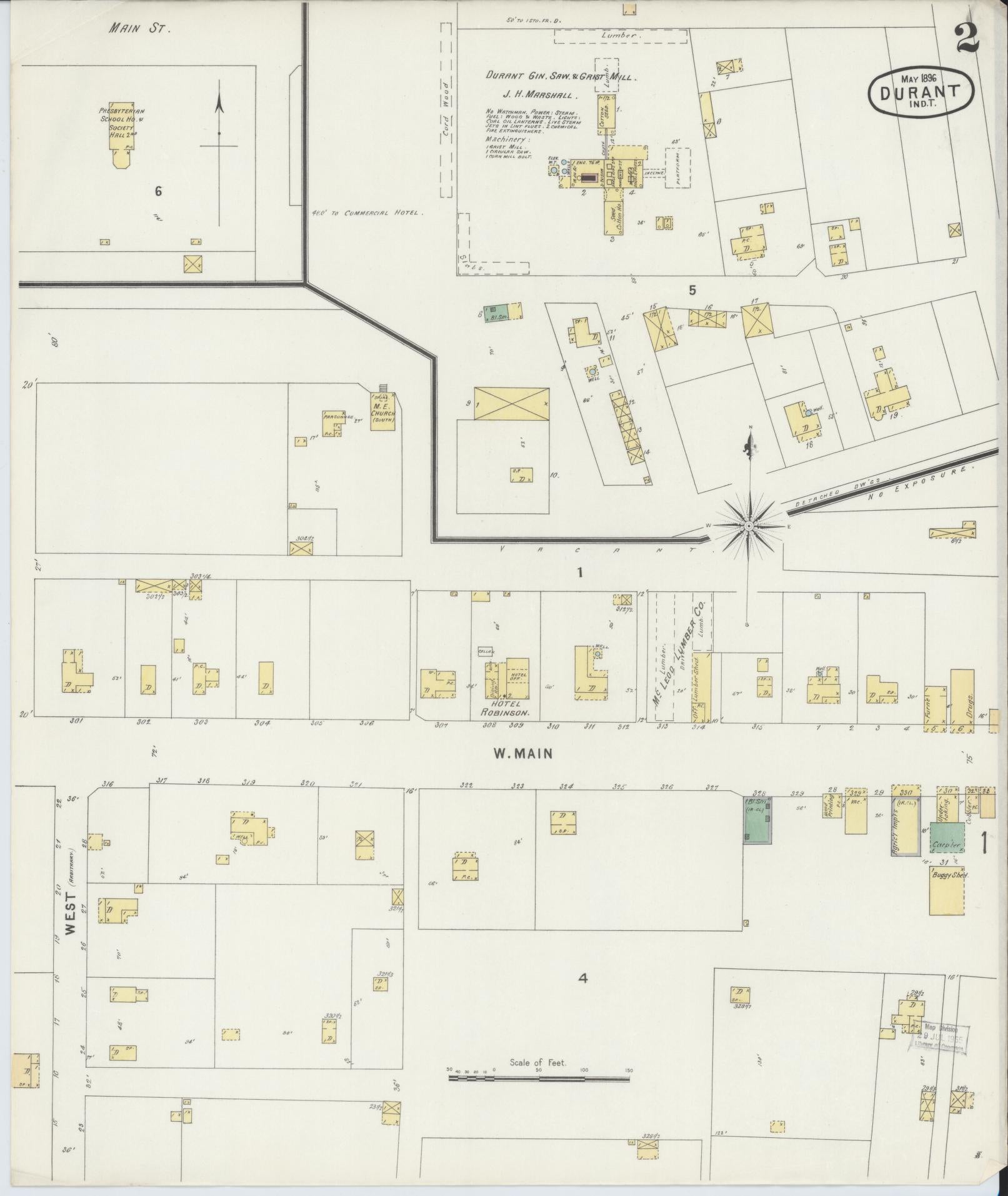 Sanborn Fire Insurance Map from Durant, Bryan County, Oklahoma (1896), Sheet #0002 - Complete Map Set gallery image, historic Sanborn map, vintage wall art, Oklahoma Oklahoma