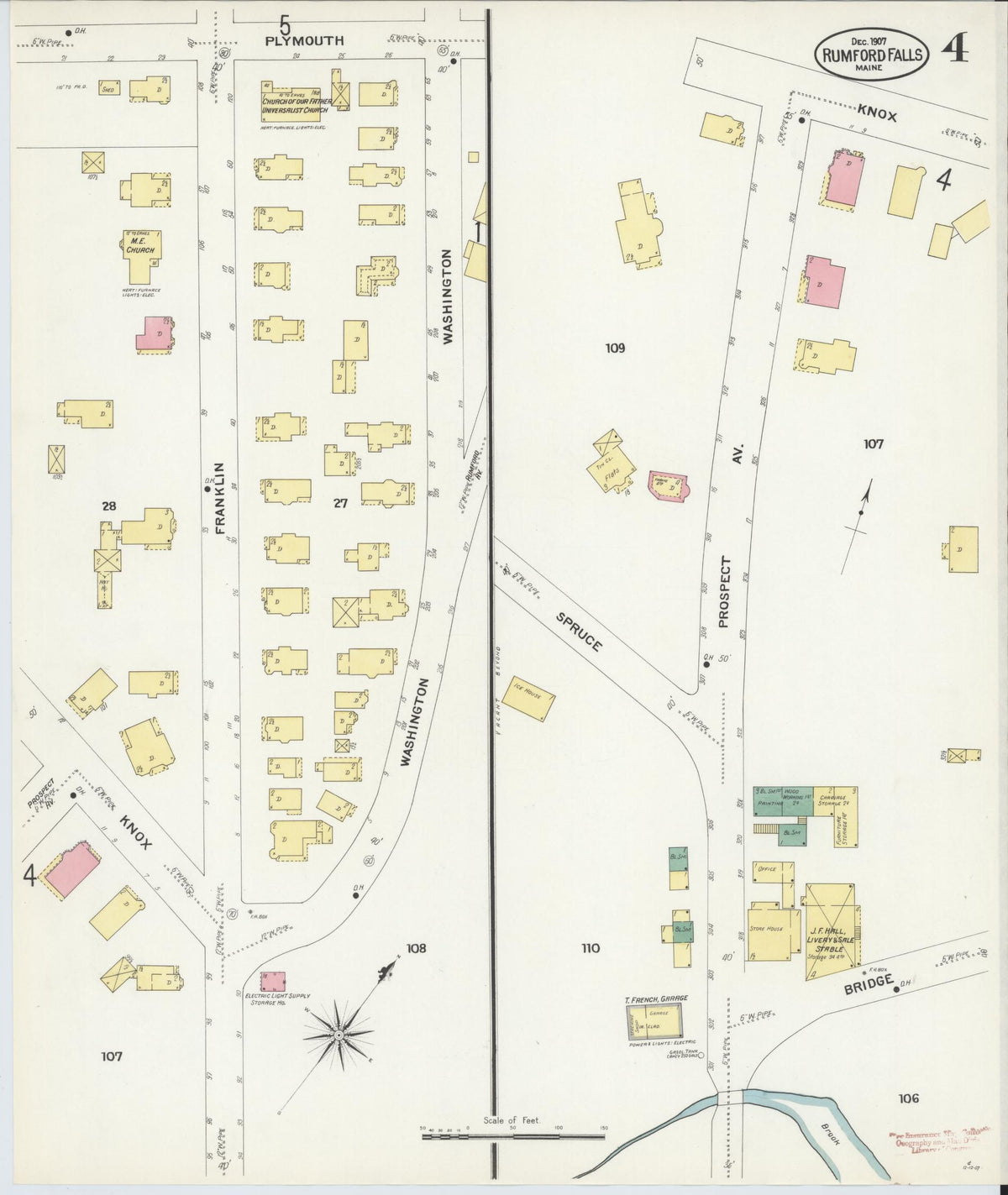 Sanborn Fire Insurance Map from Rumford Falls, Oxford County, Maine (1907), Sheet #0004 - Complete Map Set gallery image, historic Sanborn map, vintage wall art, Maine Maine