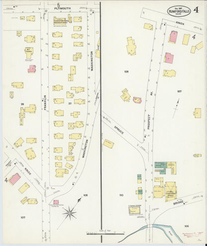 Sanborn Fire Insurance Map from Rumford Falls, Oxford County, Maine (1907), Sheet #0004 - Complete Map Set gallery image, historic Sanborn map, vintage wall art, Maine Maine