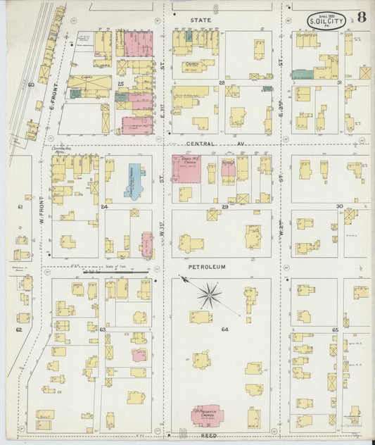 Sanborn Fire Insurance Map from Oil City, Venango County, Pennsylvania (1895), Sheet #0008 - Historic Sanborn Fire Insurance Map Print, vintage old map wall art, antique decor, genealogy gift, Pennsylvania Pennsylvania map