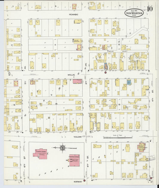 Sanborn Fire Insurance Map from Iron Mountain, Dickinson County, Michigan (1911), Sheet #0010 - Historic Sanborn Fire Insurance Map Print, vintage old map wall art, antique decor, genealogy gift, Michigan Michigan map