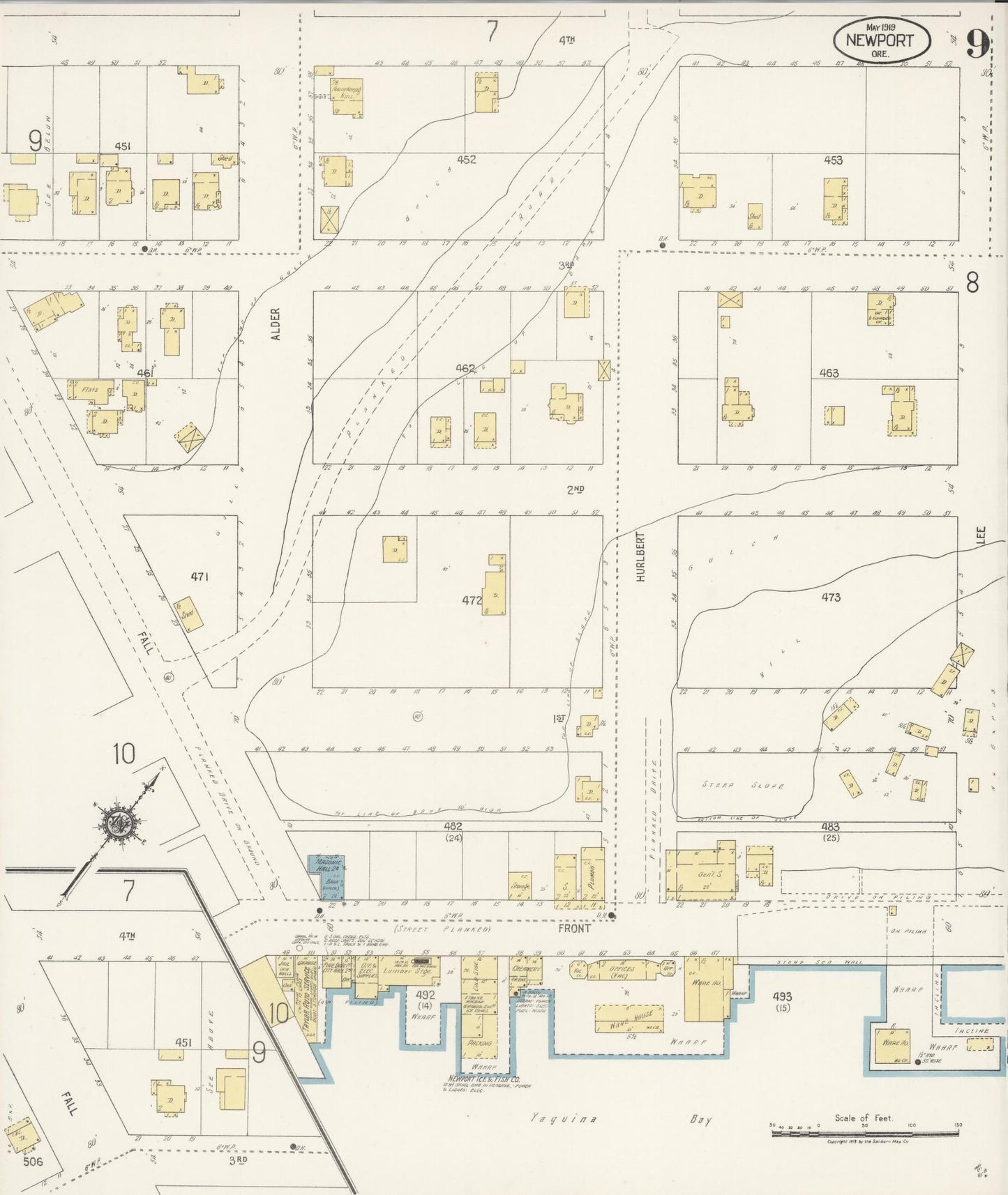 Sanborn Fire Insurance Map from Newport, Lincoln County, Oregon (1919), Sheet #0009 - Complete Map Set gallery image, historic Sanborn map, vintage wall art, Oregon Oregon