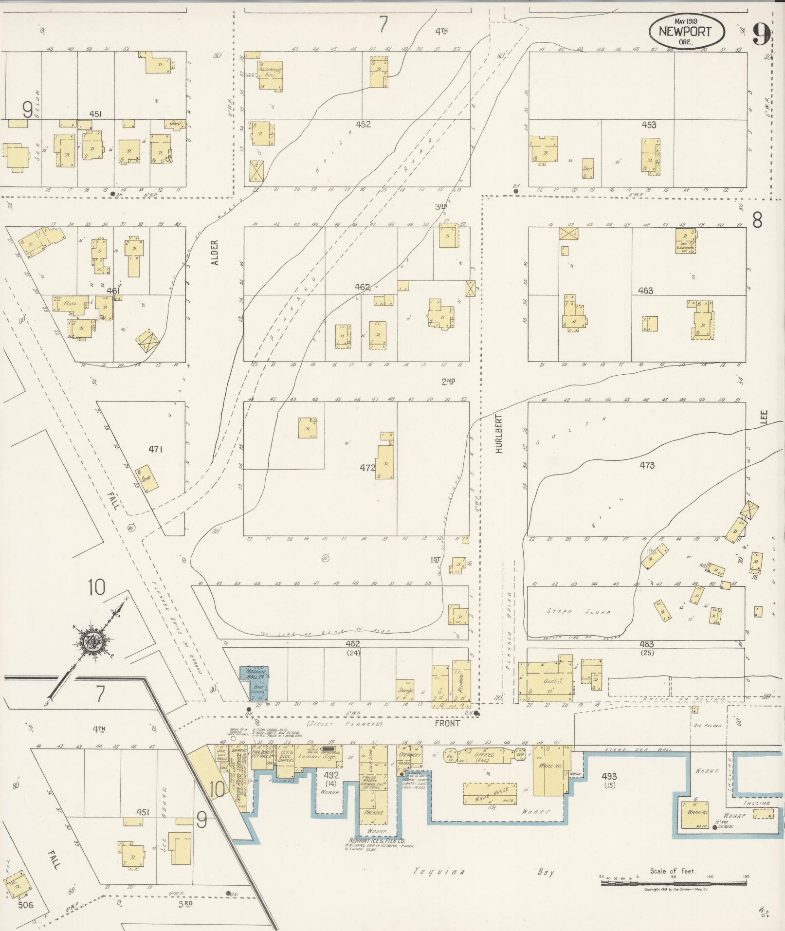 Sanborn Fire Insurance Map from Newport, Lincoln County, Oregon (1919), Sheet #0009 - Complete Map Set gallery image, historic Sanborn map, vintage wall art, Oregon Oregon