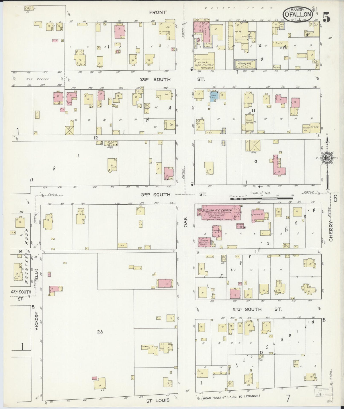 Sanborn Fire Insurance Map from O'Fallon, Saint Clair County, Illinois (1914), Sheet #0005 - Historic Sanborn Fire Insurance Map Print, vintage old map wall art, antique decor, genealogy gift, Illinois Illinois map