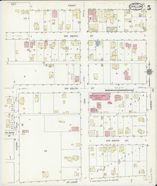 Sanborn Fire Insurance Map from O'Fallon, Saint Clair County, Illinois (1914), Sheet #0005 - Historic Sanborn Fire Insurance Map Print, vintage old map wall art, antique decor, genealogy gift, Illinois Illinois map