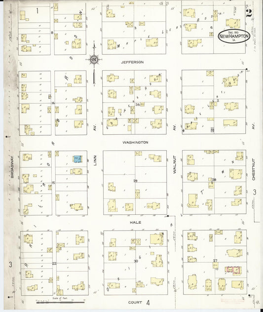 Sanborn Fire Insurance Map from New Hampton, Chickasaw County, Iowa (1913), Sheet #0002 - Historic Sanborn Fire Insurance Map Print, vintage old map wall art