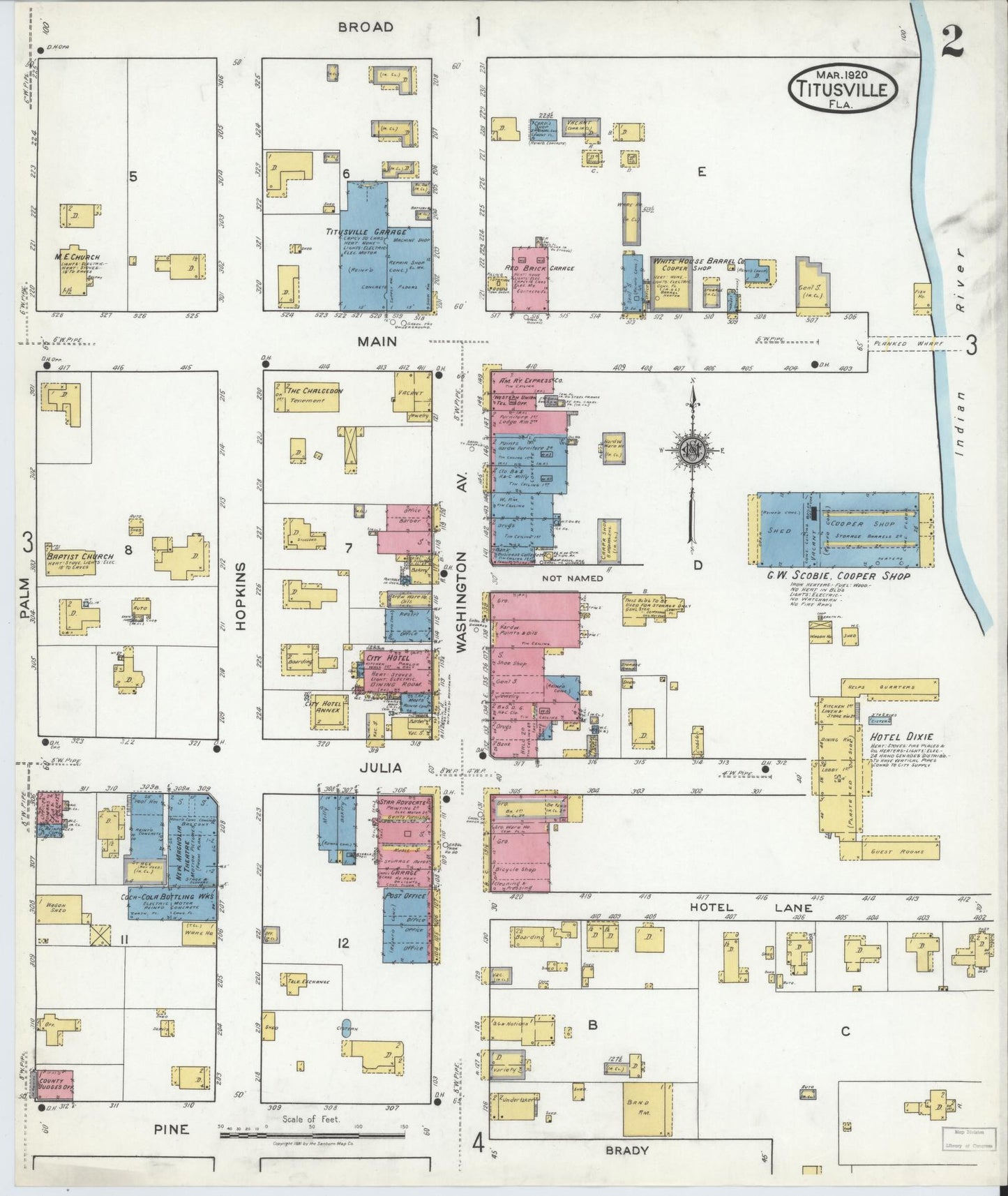 Sanborn Fire Insurance Map from Titusville, Brevard County, Florida (1920), Sheet #0002 - Complete Map Set gallery image, historic Sanborn map, vintage wall art, Florida Florida