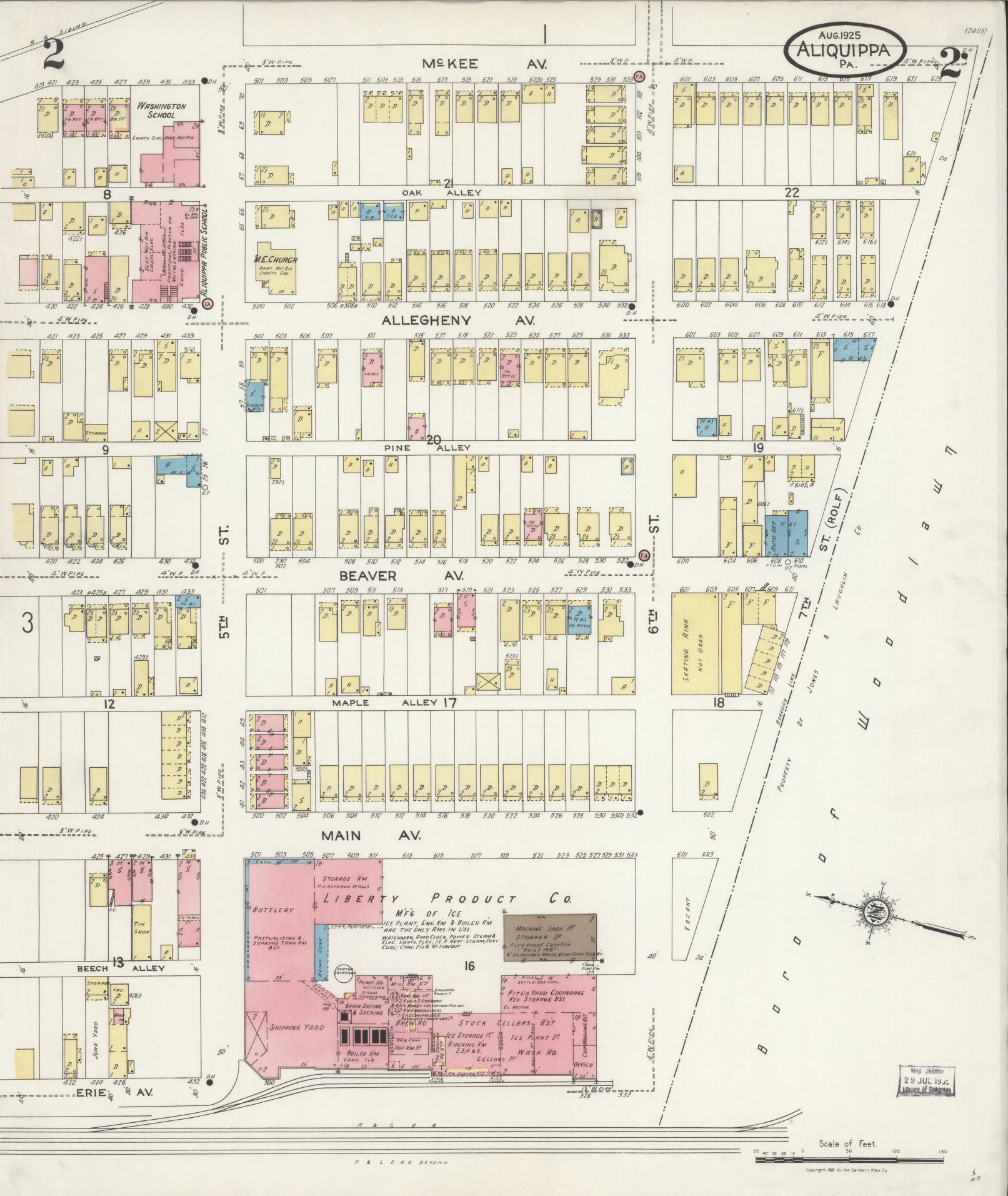 Sanborn Fire Insurance Map from Aliquippa, Beaver County, Pennsylvania (1925), Sheet #0002 - Historic Sanborn Fire Insurance Map Print, vintage old map wall art, antique decor, genealogy gift, Pennsylvania Pennsylvania map