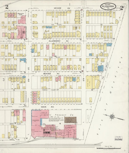 Sanborn Fire Insurance Map from Aliquippa, Beaver County, Pennsylvania (1925), Sheet #0002 - Historic Sanborn Fire Insurance Map Print, vintage old map wall art, antique decor, genealogy gift, Pennsylvania Pennsylvania map