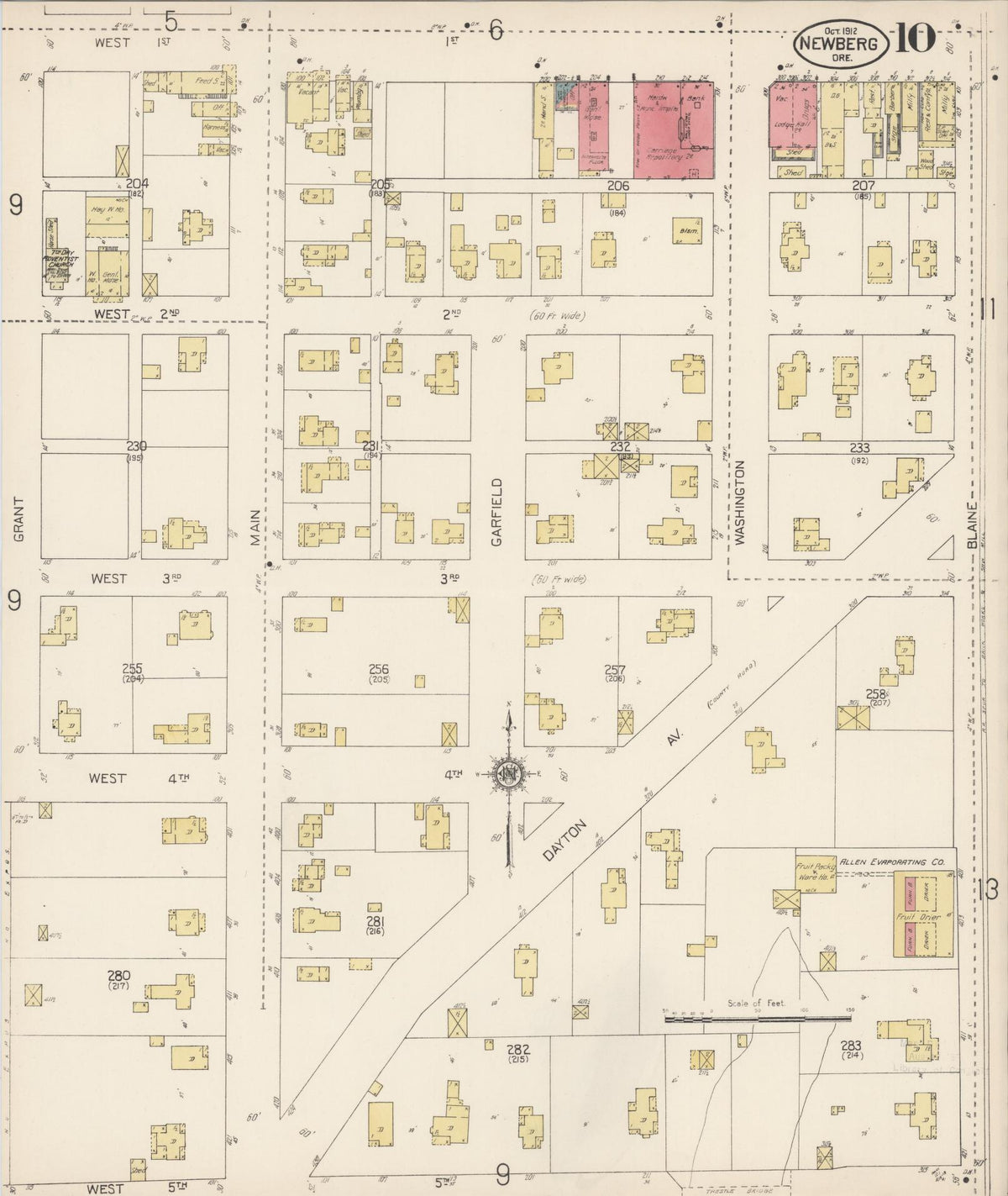 Sanborn Fire Insurance Map from Newberg, Yamhill County, Oregon (1912), Sheet #0010 - Historic Sanborn Fire Insurance Map Print, vintage old map wall art, antique decor, genealogy gift, Oregon Oregon map