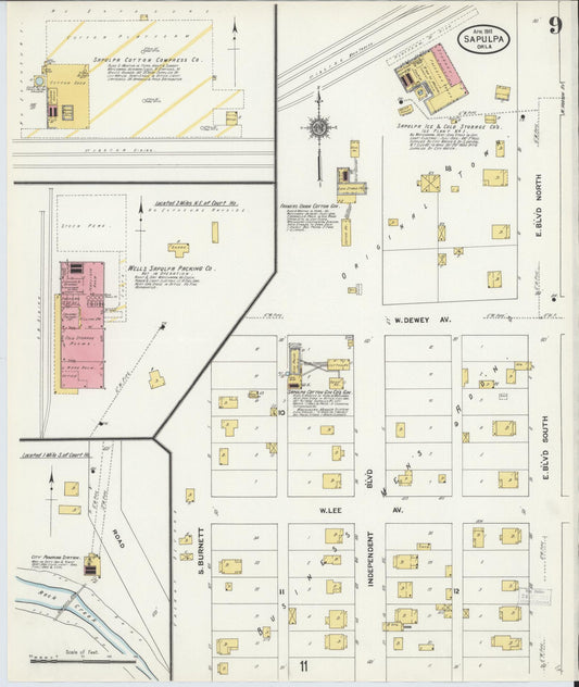 Sanborn Fire Insurance Map from Sapulpa, Creek County, Oklahoma (1911), Sheet #0009 - Historic Sanborn Fire Insurance Map Print, vintage old map wall art, antique decor, genealogy gift, Oklahoma Oklahoma map