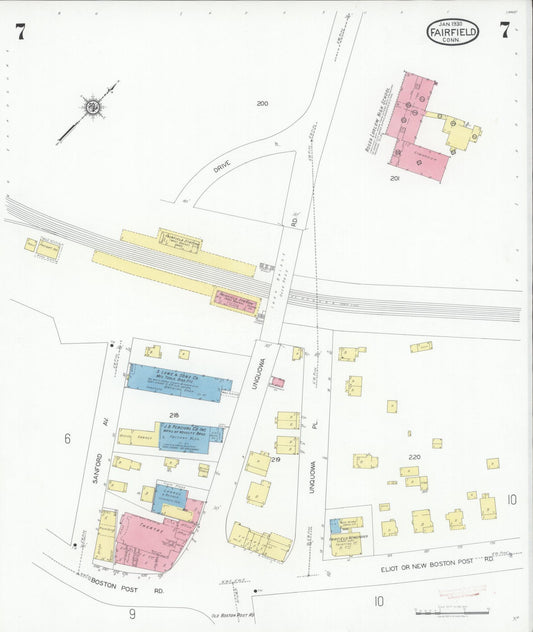 Sanborn Fire Insurance Map from Fairfield, Fairfield County, Connecticut (1930), Sheet #0007 - Historic Sanborn Fire Insurance Map Print, vintage old map wall art, antique decor, genealogy gift, Connecticut Connecticut map