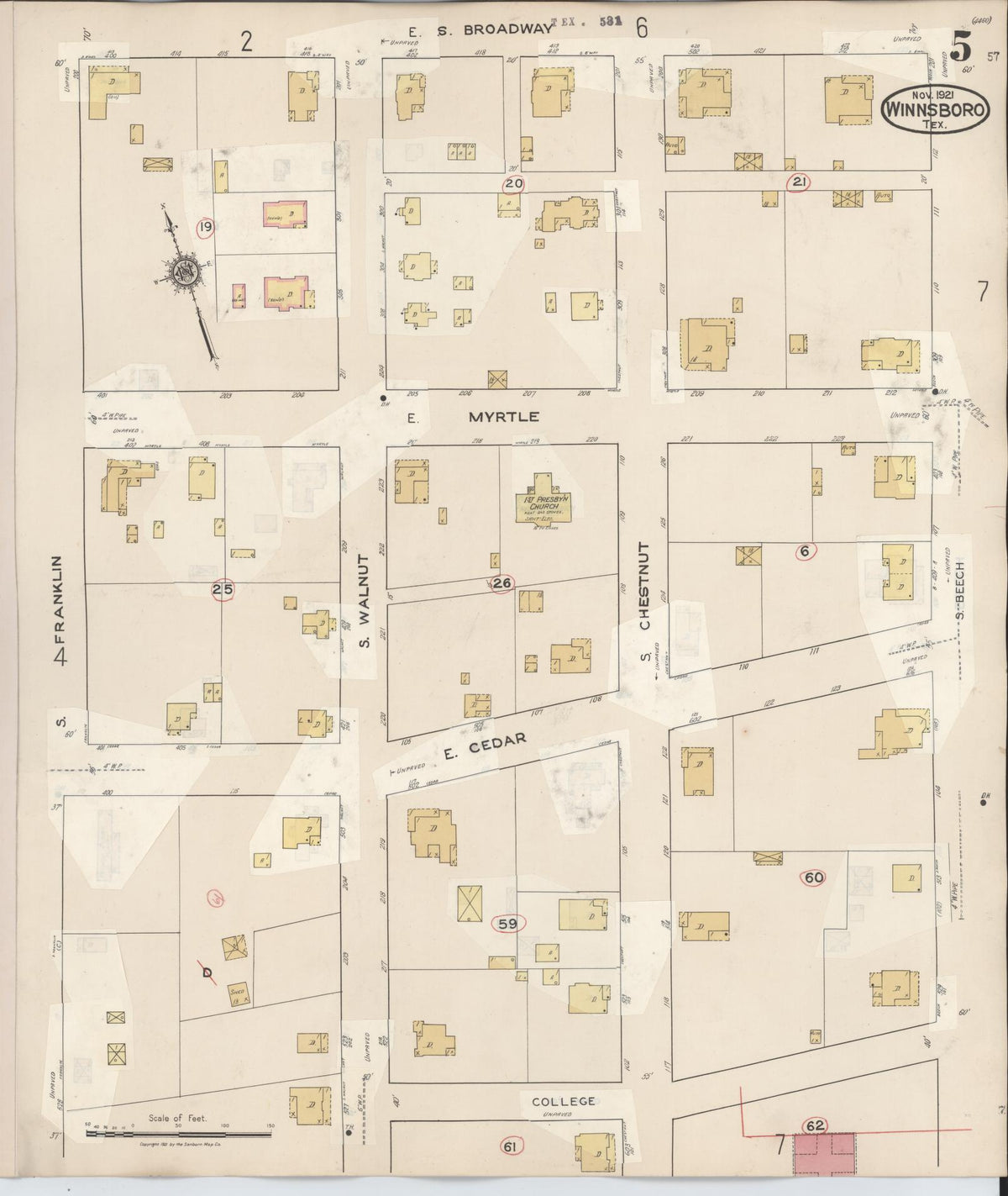 Sanborn Fire Insurance Map from Winnsboro, Wood County, Texas (1943), Sheet #0005 - Historic Sanborn Fire Insurance Map Print, vintage old map wall art, antique decor, genealogy gift, Texas Texas map