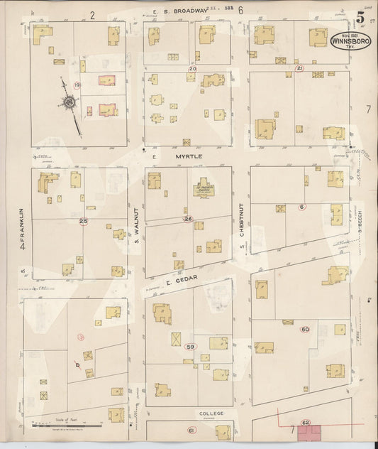 Sanborn Fire Insurance Map from Winnsboro, Wood County, Texas (1943), Sheet #0005 - Historic Sanborn Fire Insurance Map Print, vintage old map wall art, antique decor, genealogy gift, Texas Texas map
