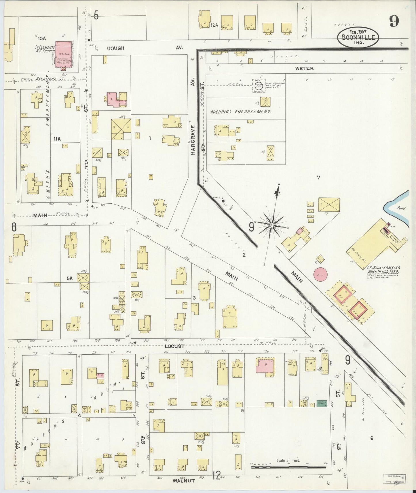Sanborn Fire Insurance Map from Boonville, Warrick County, Indiana (1907), Sheet #0009 - Complete Map Set gallery image, historic Sanborn map, vintage wall art, Indiana Indiana