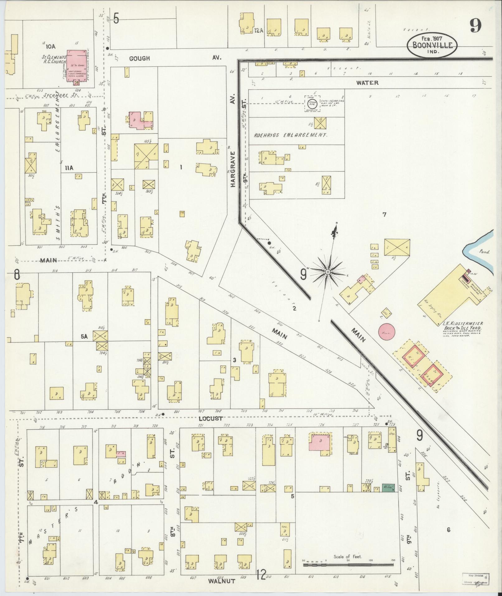 Sanborn Fire Insurance Map from Boonville, Warrick County, Indiana (1907), Sheet #0009 - Complete Map Set gallery image, historic Sanborn map, vintage wall art, Indiana Indiana