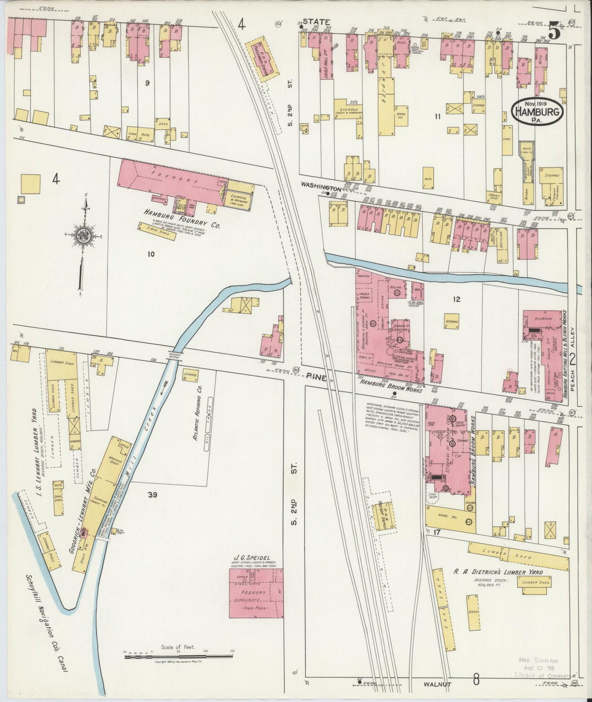 Sanborn Fire Insurance Map from Hamburg, Berks County, Pennsylvania (1919), Sheet #0005 - Complete Map Set gallery image, historic Sanborn map, vintage wall art, Pennsylvania Pennsylvania