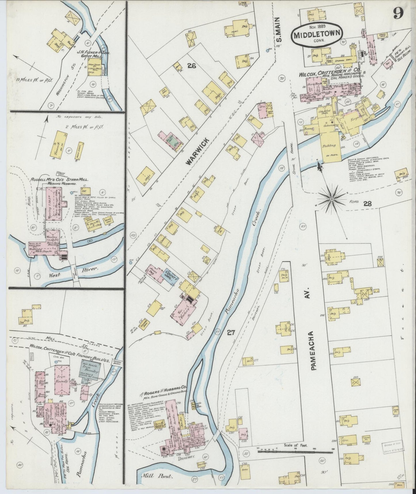 Sanborn Fire Insurance Map from Middletown, Middlesex County, Connecticut (1889), Sheet #0009 - Complete Map Set gallery image, historic Sanborn map, vintage wall art, Connecticut Connecticut