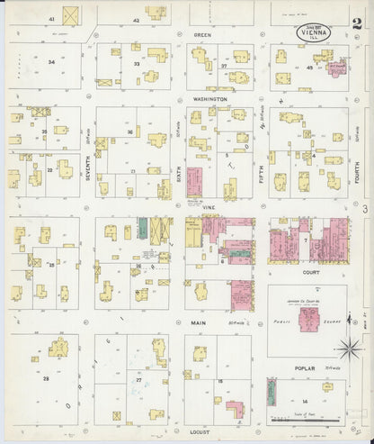 Sanborn Fire Insurance Map from Vienna, Johnson County, Illinois (1907), Sheet #0002 - Complete Map Set gallery image, historic Sanborn map, vintage wall art, Illinois Illinois