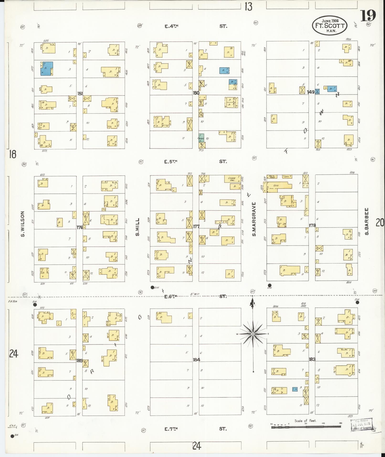 Sanborn Fire Insurance Map from Fort Scott, Bourbon County, Kansas (1906), Sheet #0019 - Complete Map Set gallery image, historic Sanborn map, vintage wall art, Kansas Kansas