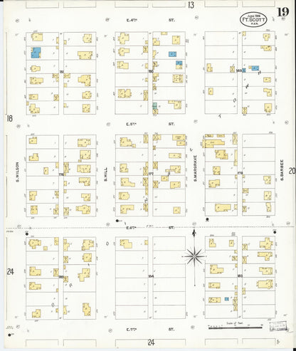 Sanborn Fire Insurance Map from Fort Scott, Bourbon County, Kansas (1906), Sheet #0019 - Complete Map Set gallery image, historic Sanborn map, vintage wall art, Kansas Kansas