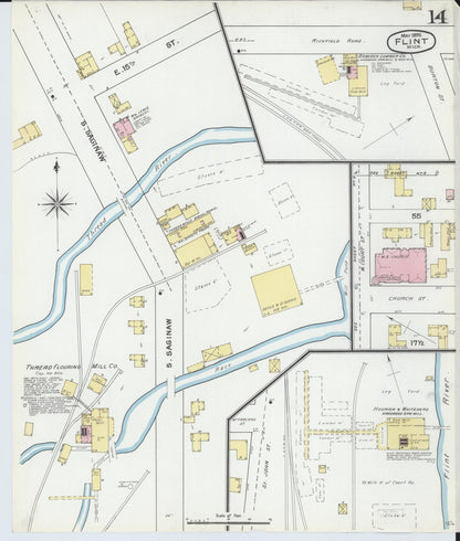 Sanborn Fire Insurance Map from Flint, Genesee County, Michigan (1892), Sheet #0014 - Complete Map Set gallery image, historic Sanborn map, vintage wall art, Michigan Michigan