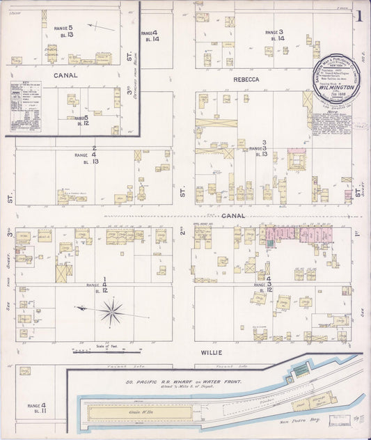 Sanborn Fire Insurance Map from Wilmington, Los Angeles County, California. (1888) – Historic Sanborn Fire Insurance Map Print