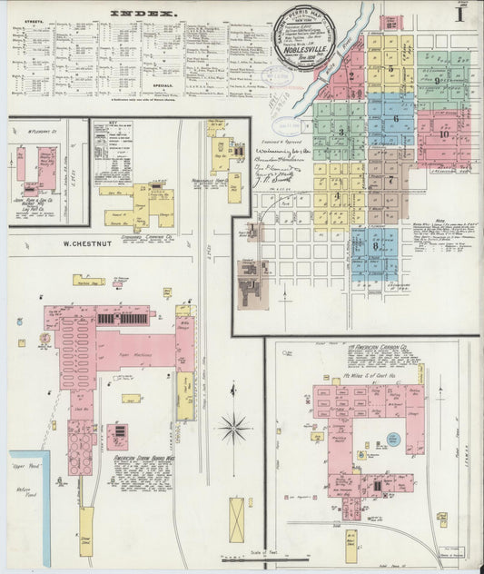 Sanborn Fire Insurance Map from Noblesville, Hamilton County, Indiana (1898), Sheet #0001 - Complete Map Set gallery image, historic Sanborn map, vintage wall art, Indiana Indiana