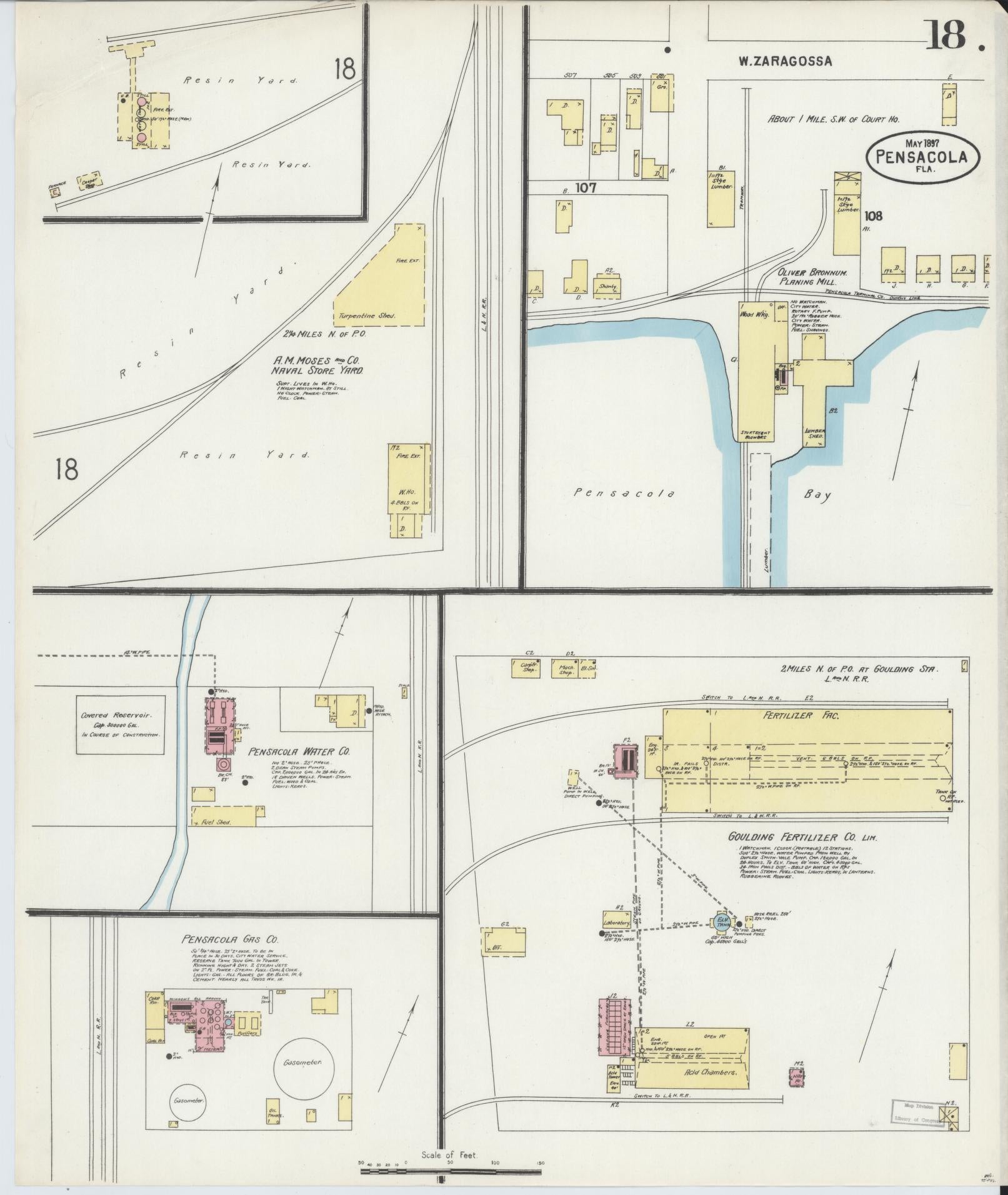 Sanborn Fire Insurance Map from Pensacola, Escambia County, Florida (1897), Sheet #0018 - Historic Sanborn Fire Insurance Map Print, vintage old map wall art, antique decor, genealogy gift, Florida Florida map