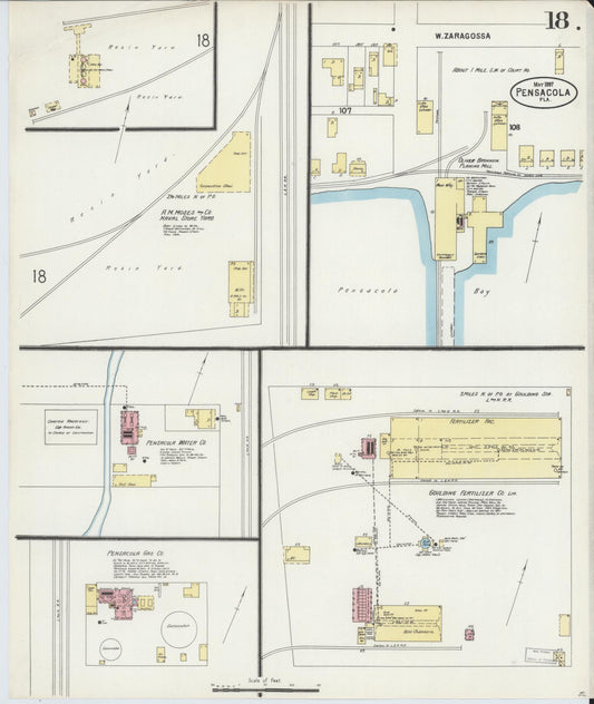 Sanborn Fire Insurance Map from Pensacola, Escambia County, Florida (1897), Sheet #0018 - Historic Sanborn Fire Insurance Map Print, vintage old map wall art, antique decor, genealogy gift, Florida Florida map