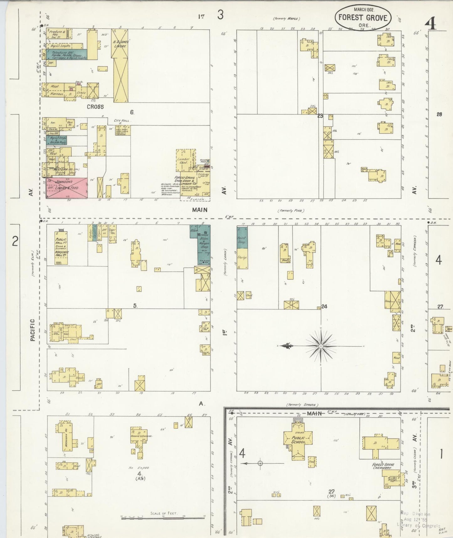 Sanborn Fire Insurance Map from Forest Grove, Washington County, Oregon (1902), Sheet #0004 - Complete Map Set gallery image, historic Sanborn map, vintage wall art, Oregon Oregon
