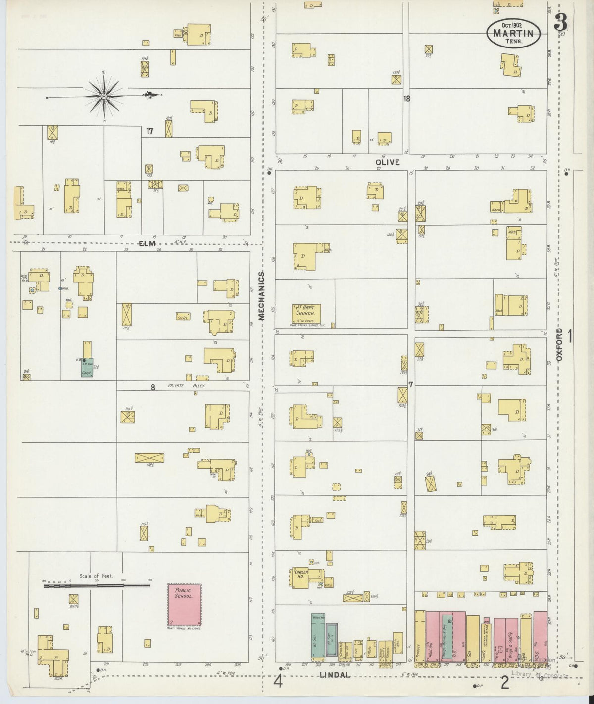 Sanborn Fire Insurance Map from Martin, Weakley County, Tennessee (1902), Sheet #0003 - Complete Map Set gallery image, historic Sanborn map, vintage wall art, Tennessee Tennessee