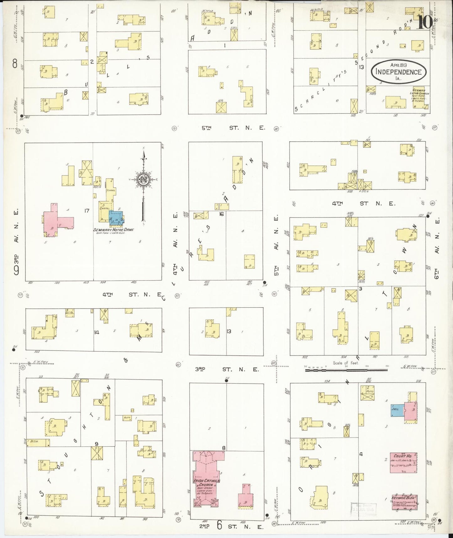 Sanborn Fire Insurance Map from Independence, Buchanan County, Iowa (1913), Sheet #0010 - Historic Sanborn Fire Insurance Map Print