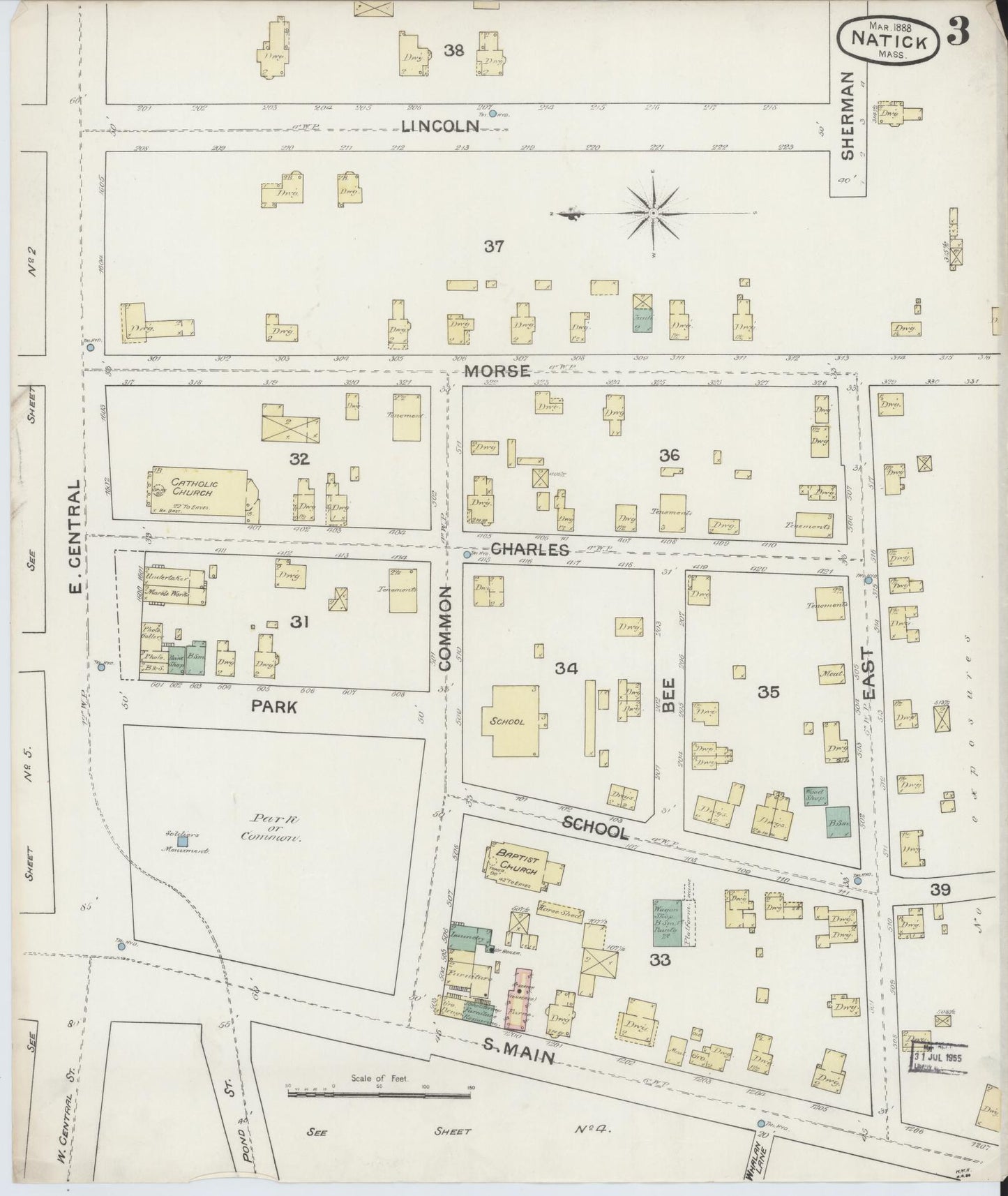 Sanborn Fire Insurance Map from Natick, Middlesex County, Massachusetts (1888), Sheet #0003 - Complete Map Set gallery image, historic Sanborn map, vintage wall art, Massachusetts Massachusetts