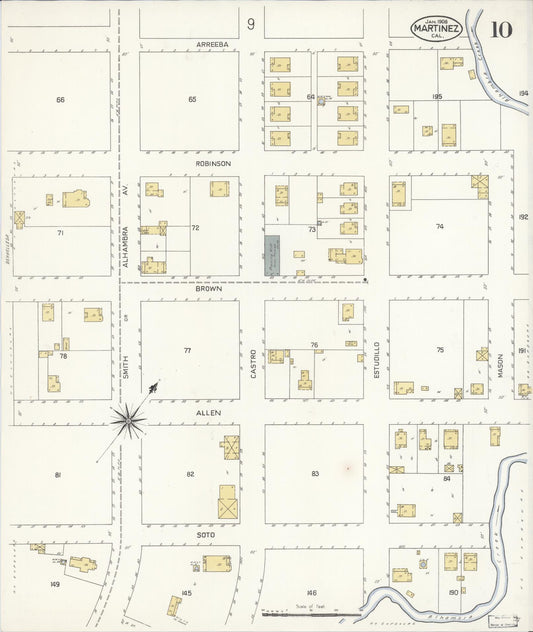 Sanborn Fire Insurance Map from Martinez, Contra Costa County, California (1908), Sheet #0010 - Historic Sanborn Fire Insurance Map Print, vintage old map wall art, antique decor, genealogy gift, California California map