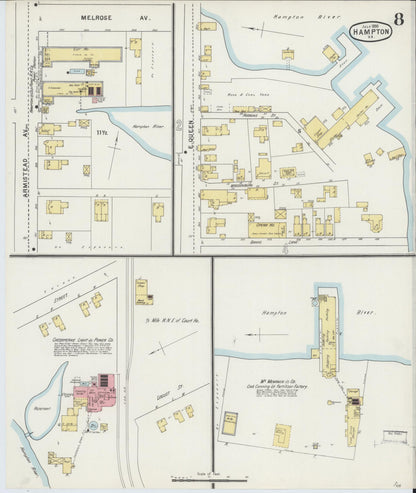 Sanborn Fire Insurance Map from Hampton, Independent Cities, Virginia (1895), Sheet #0008 - Complete Map Set gallery image, historic Sanborn map, vintage wall art, Virginia Virginia