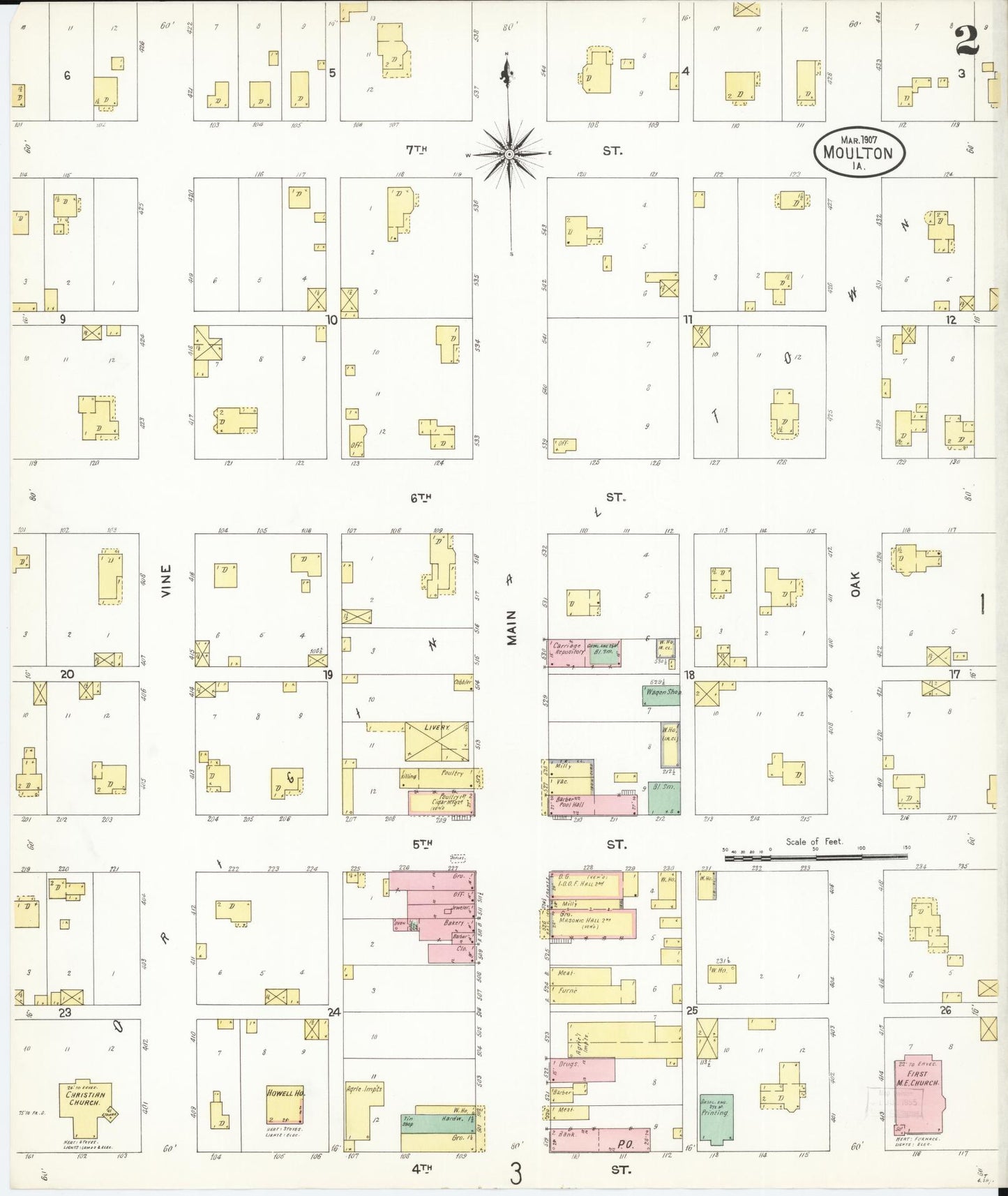 Sanborn Fire Insurance Map from Moulton, Appanoose County, Iowa (1907), Sheet #0002 - Historic Sanborn Fire Insurance Map Print