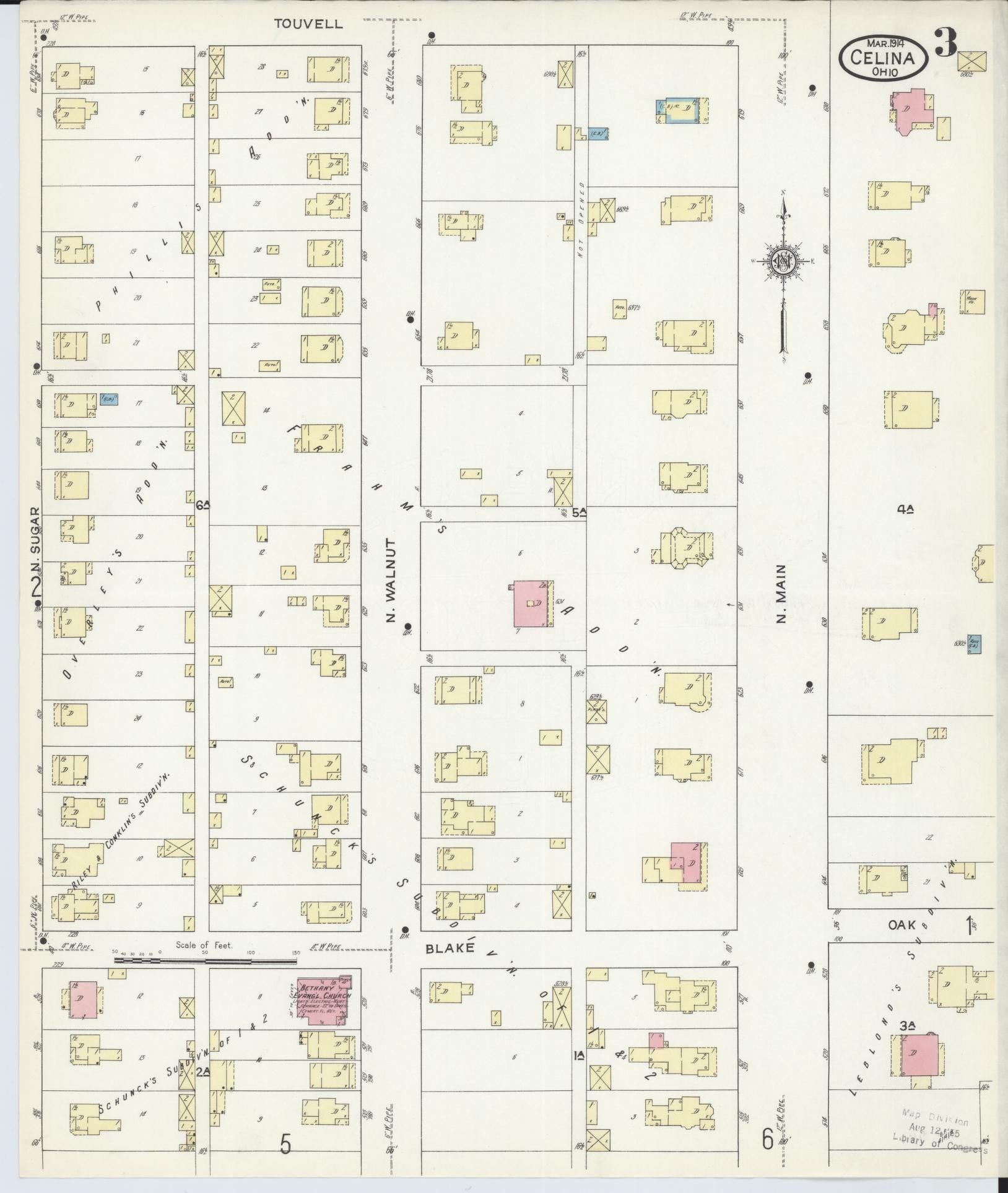 Sanborn Fire Insurance Map from Celina, Mercer County, Ohio (1914), Sheet #0003 - Historic Sanborn Fire Insurance Map Print, vintage old map wall art, antique decor, genealogy gift, Ohio Ohio map