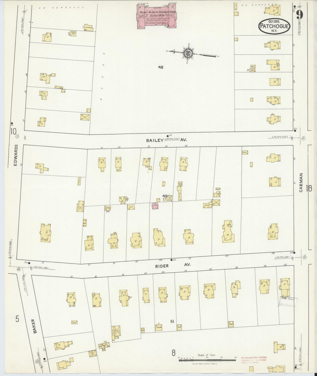 Sanborn Fire Insurance Map from Patchogue, Suffolk County, New York (1916), Sheet #0009 - Complete Map Set gallery image, historic Sanborn map, vintage wall art, New York New York