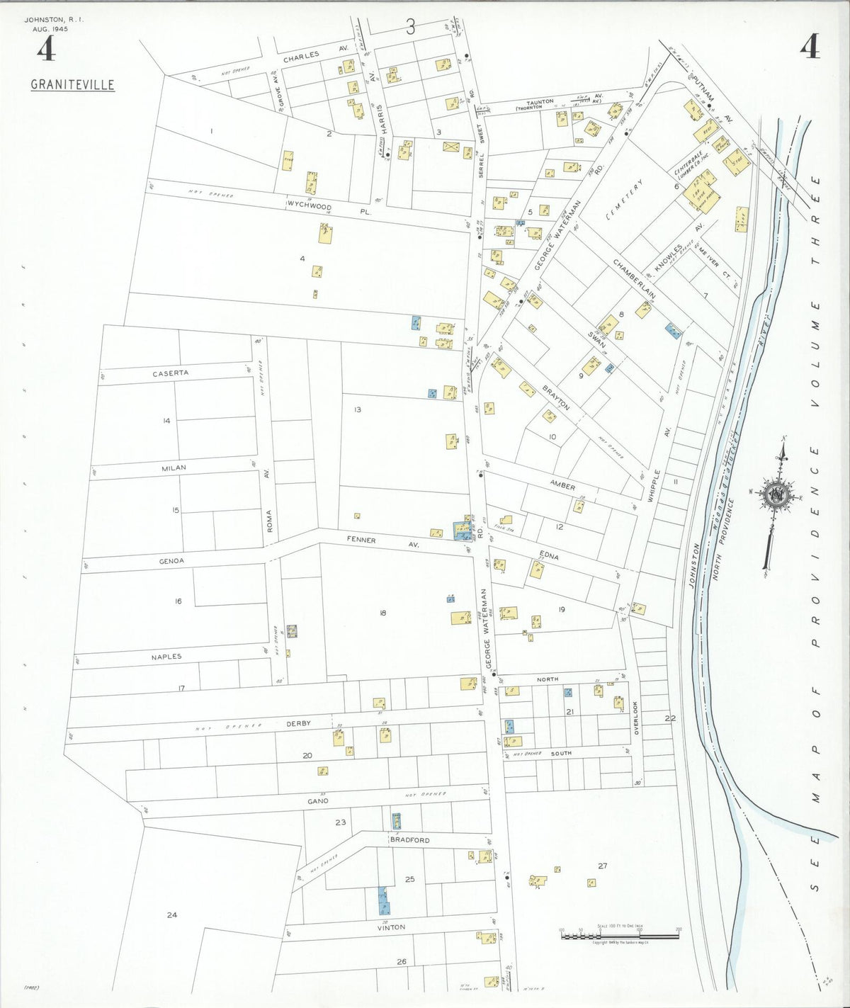 Sanborn Fire Insurance Map from Johnston, Providence County, Rhode Island (1945), Sheet #0004 - Complete Map Set gallery image, historic Sanborn map, vintage wall art, Rhode Island Rhode Island