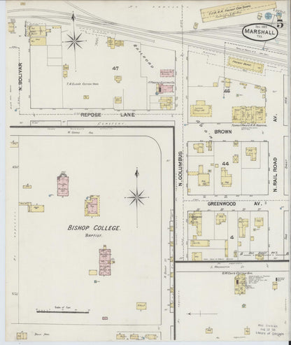 Sanborn Fire Insurance Map from Marshall, Harrison County, Texas (1889), Sheet #0005 - Historic Sanborn Fire Insurance Map Print, vintage old map wall art, antique decor, genealogy gift, Texas Texas map