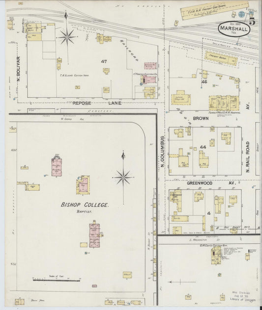 Sanborn Fire Insurance Map from Marshall, Harrison County, Texas (1889), Sheet #0005 - Historic Sanborn Fire Insurance Map Print, vintage old map wall art, antique decor, genealogy gift, Texas Texas map